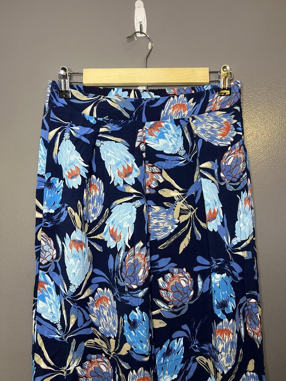 Gypsies & Moondust Pants Womens Medium Blue Floral Wide Leg Elastic Waist Boho